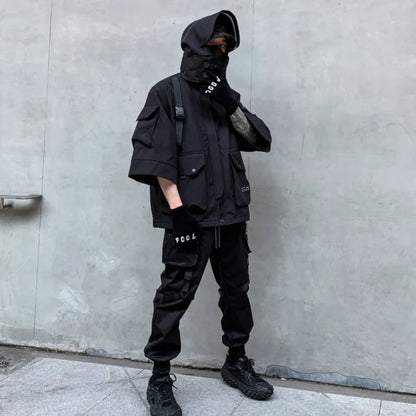 2022 Autumn Winter Hip Hop Techwear Cargo Jacket Men's Harajuku Casual Hooded Jackets Tactical Hooded Coats Streetwear