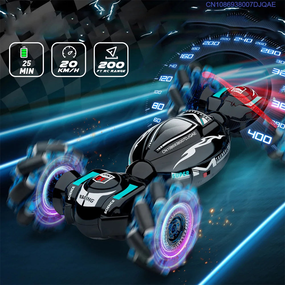 Coche acrobático todoterreno con control remoto, escala 1:18, con luz y música, para carretera, con sensor de gestos y rotación, para niños