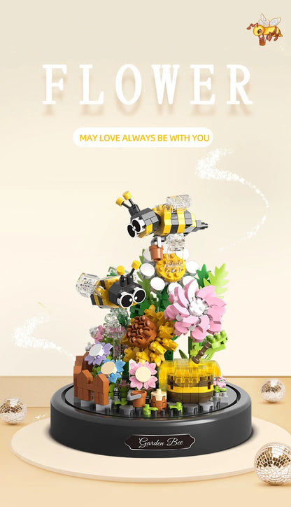 Balody Bee Butterfly Flower Bonsai Building Blocks Insect Plant Potted Model Bricks With Dust Cover DIY Toy For Kid Holiday Gift