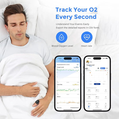 Pulse Oximter, Bluetooth SPO2 Blood Oxygen Saturation Monitor - Wearable O2 Ring Sensor with Vibration Reminder, F