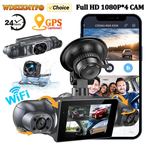 360 Degrees 4Camera GPS Car DVR 4*1080P Video Recorder WIFI APP Dash Cam Front right left Rear View camera 24h Parking Monitor