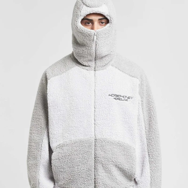 Manteau d'hiver en laine d'agneau pour homme, ample, décontracté, contraste, épissure, capuche, fermeture éclair, vêtements d'extérieur, peluche, épais, chaud, couple