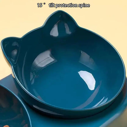 Triple Cat Bowls Pet Feeder, 2-in-1 Double Bowls With Automatic Drinking Bottle, Tilted And Rotatable Design For Cats And Dogs