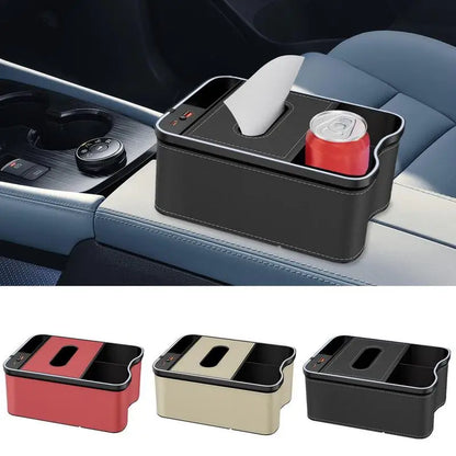 Auto Armrest Box Storage Box With Cup Holder Tissue Box USB Rechargeable Car Arm Rest Box Storage Organizer With Ambient Light