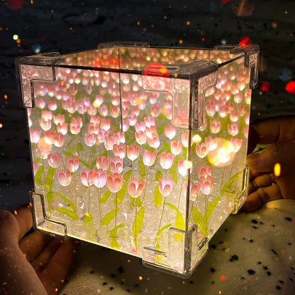 Romantic Tulip Flower Box Handmade Led Tulip Night Light DIY Material Package Bed Desktop Ornament Mirror Box Living Room Decor