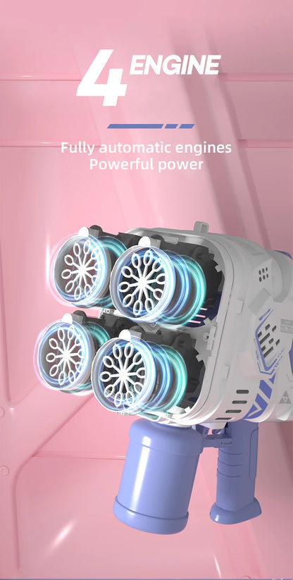 Pistolet à bulles, fusée, machine à bulles de savon, lanceur spatial électrique, cadeaux pour la fête des enfants, continue de produire des bulles avec lumière LED