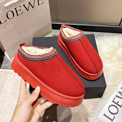 2024 Winter New Snow Boots for Women Cashmere Warm Thick Soles Without Heel-covered Hair Half Slipper Cotton Shoes for Women