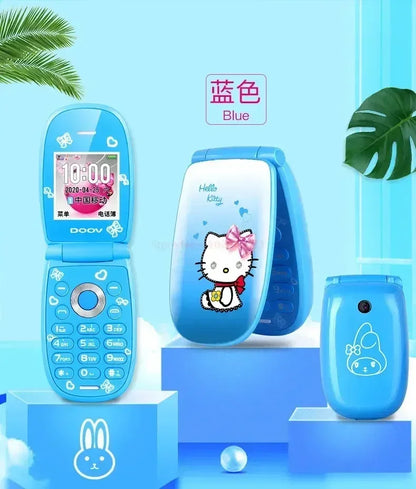 Sanrio Hello Kitty Flip Phone New Cartoon Cute Children White Pink Kawaii Mini Phone Children Birthday Gifts Fashion Model Toys