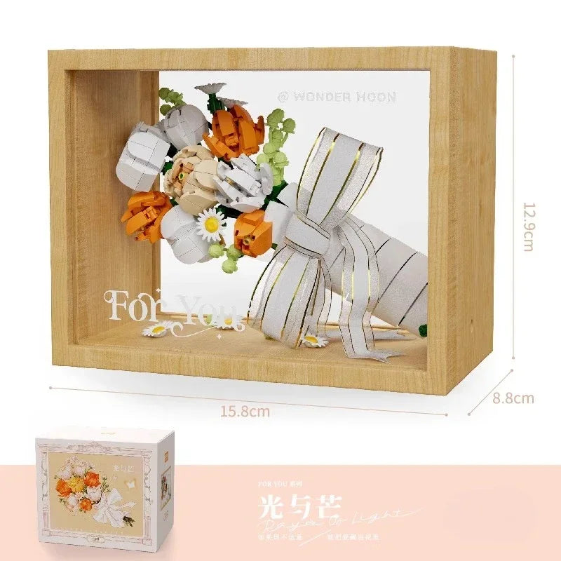 Blocs de construction Wekki Bouquet de fleurs éternelles Cadre photo Puzzle à monter soi-même Jouet créatif Cadeau d'anniversaire Collection Ornement
