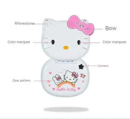 Sanrio Hello Kitty Flip Phone New Cartoon Cute Children White Pink Kawaii Mini Phone Children Birthday Gifts Fashion Model Toys