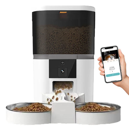 Comedero automático para gatos de 4 l, comedero inteligente para mascotas, dispensador de comida para gatos y perros pequeños con cámara grabadora, temporizador cuantitativo, cuenco doble