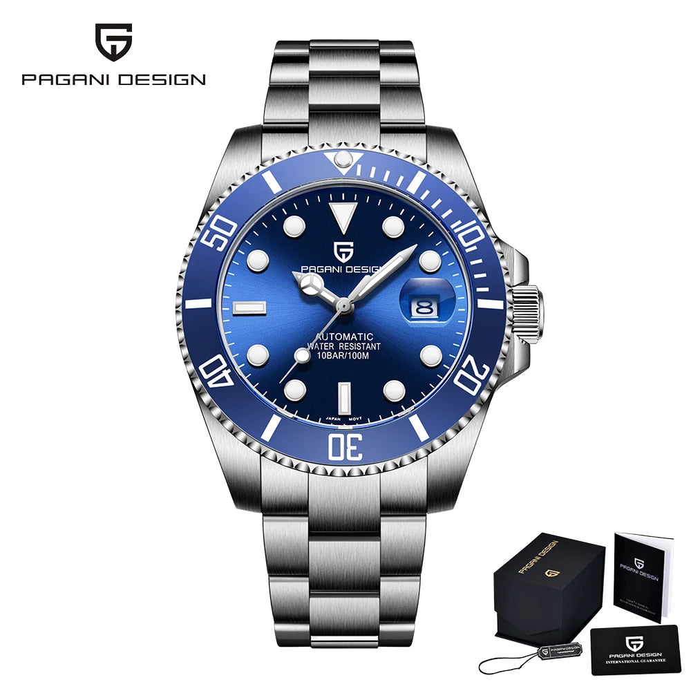 PAGANI DESIGN Men's Mechanical Wristwatches Luxury Brand Mens Watch NH35 100m Waterproof Sapphire Diving Watch reloj hombre