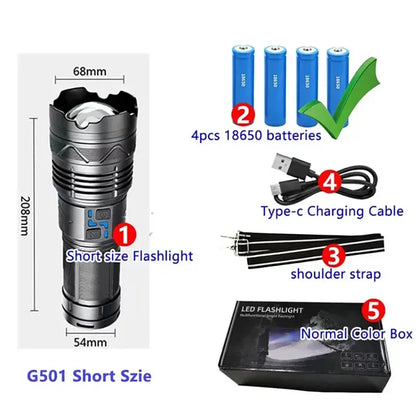 Powerful GT60 LED Flashlight Super Bright Long Range Torch Rechargeable Most Powerful Outdoor Tactical Hand Lamp Camping Lantern