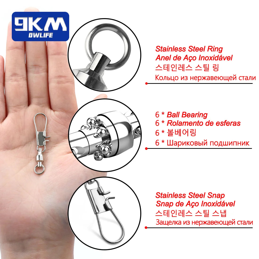 20~100Pcs Snap Fishing Swivels Ball Bearing Interlock Snap Pin Stainless Steel Fishing Accessories Fishing Lures Pin Connector