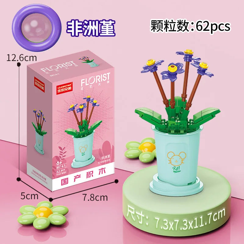 Adults Mini Flower Bouquet Particles Building Blocks for Children Girls 6 to 14 Years Old Assembly Bricks Constructor Set Gifts