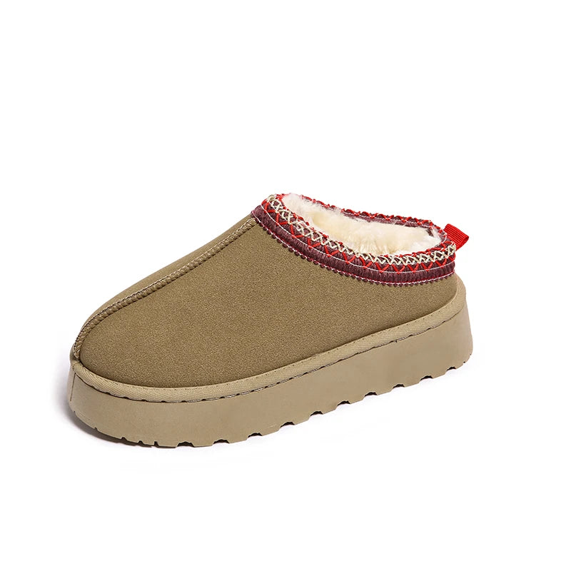 2024 Winter New Snow Boots for Women Cashmere Warm Thick Soles Without Heel-covered Hair Half Slipper Cotton Shoes for Women
