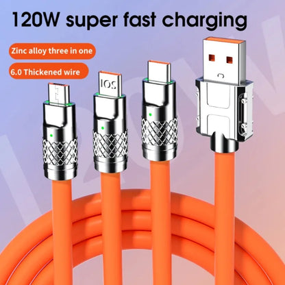 120W 3 In 1 Fast Charging Cable Micro USB Type C Multiple USB Port  Mobile Phone Charging Cables For Xiaomi Samsung iPhone 14 13