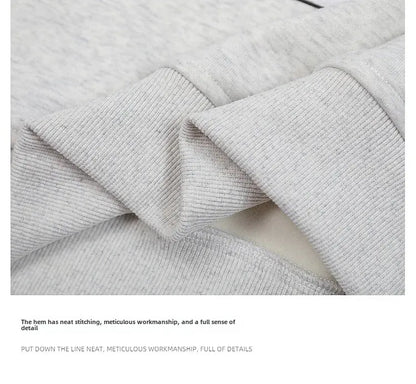 Vintage American Style Men's Creative Cool Dog Print Loose Fit Grey Fleece Lined Hooded Sweatshirt Couple Model Casual Wear