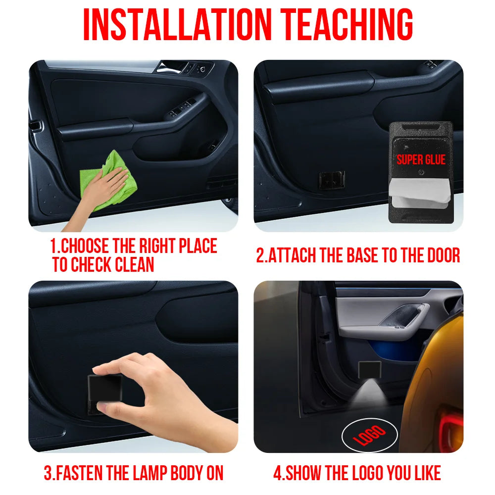 4pcs/lot Car Door Projector Shadow Light USB Rechargeable Door Light Wing Welcome Light For AMG Mercedes Benz A/V/B/C/E/S/G/R