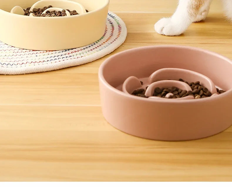 Slow Feeder Cat Bowl Ceramic Cat Food Bowl for Cervical Spine Protection Anti-choking Cat Slow Feeding Dish Bowl Pet Supplies