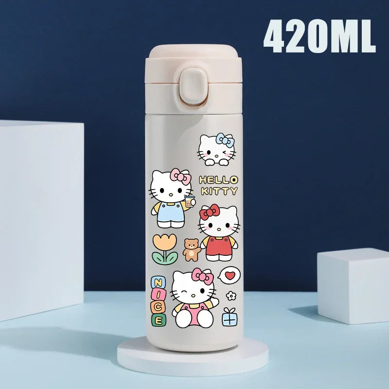 Sanrio 420 ML Thermos Mug Hello Kitty Cartoon 304 Stainless Steel Portable Water Cup Travel Water Bottle Kawaii Cups Kids Gifts