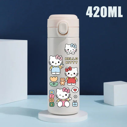 Sanrio 420 ML Thermos Mug Hello Kitty Cartoon 304 Stainless Steel Portable Water Cup Travel Water Bottle Kawaii Cups Kids Gifts