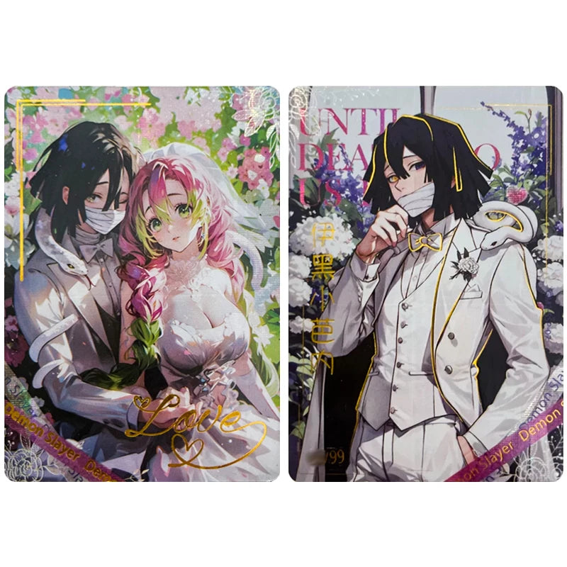 Anime Demon Slayer Kamado Tanjirou Kochou Shinobu Iguro Obanai Kanroji Mitsuri Rare Collectible Cards Birthday Gifts Kid Toys