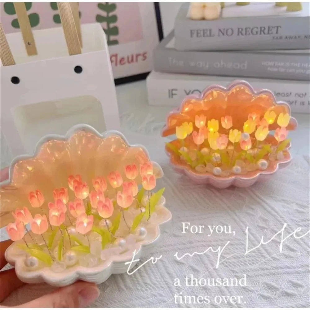 Tulip Seashell Nightlight DIY Tulip Night Light Cute Handmade Tulip Flower DIY Bedside Lamp for Birthday Christmas Gift Romantic