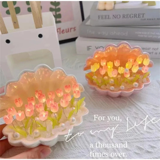 Tulip Seashell Nightlight DIY Tulip Night Light Cute Handmade Tulip Flower DIY Bedside Lamp for Birthday Christmas Gift Romantic