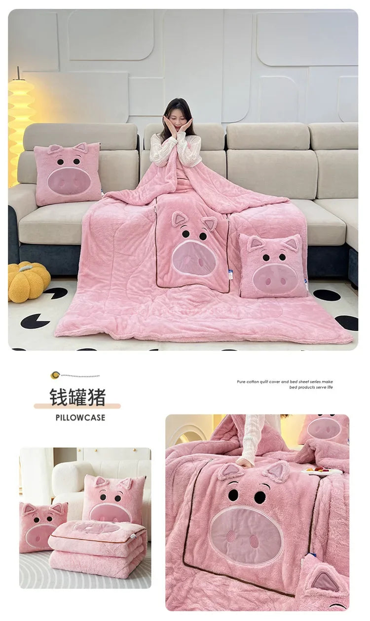 Stitch Disney Throw Pillow Blankets Two In One Kawaii Flannel Pillow Thickened Nap Blanket Living Room Cute Decoration Bedroom