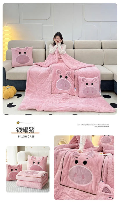 Stitch Disney Throw Pillow Blankets Two In One Kawaii Flannel Pillow Thickened Nap Blanket Living Room Cute Decoration Bedroom