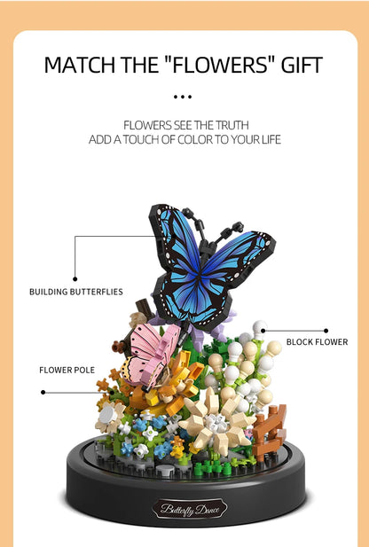 Balody Bee Butterfly Flower Bonsai Building Blocks Insect Plant Potted Model Bricks With Dust Cover DIY Toy For Kid Holiday Gift