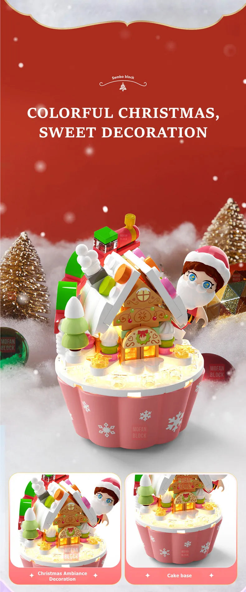 SEMBO Fantasy Christmas Tree Light Music Box Building Blocks MOC Sweet Cake Cup Model Bricks Toys Romantic Gifts for Girlfriend