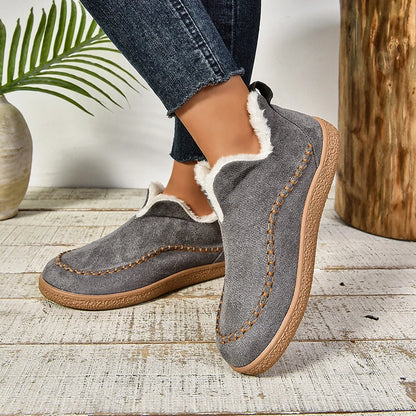 2024 New Hot Sale Suede Leather Ankle Boots Women Round Toe Thicken Fuzzy Snow Boots Comfortable Flat Anti-Slip Booties Mujer