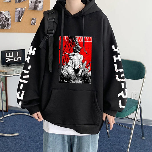 2024 Japanese Anime Hoodie Chainsaw Man Logo Gothic Printed Long Sleeve Streetwear Sweatshirt Fashion New Oversized Hip Hop Clot