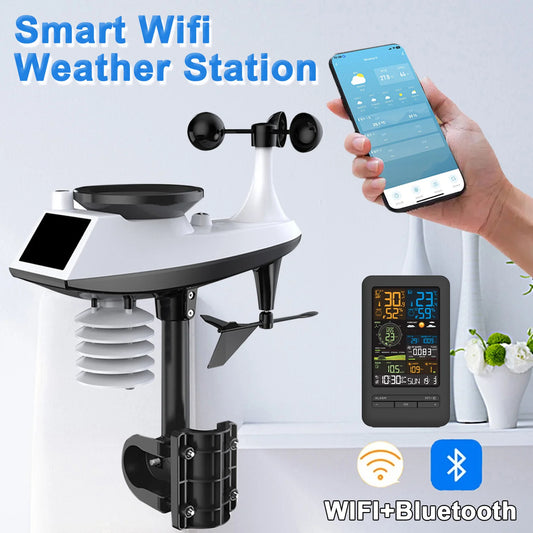 Smart WiFi Weather Station Outdoor Wireless Thermometer with Temperature Humidity Wind Speed Display TVOC Air Quality Monitor