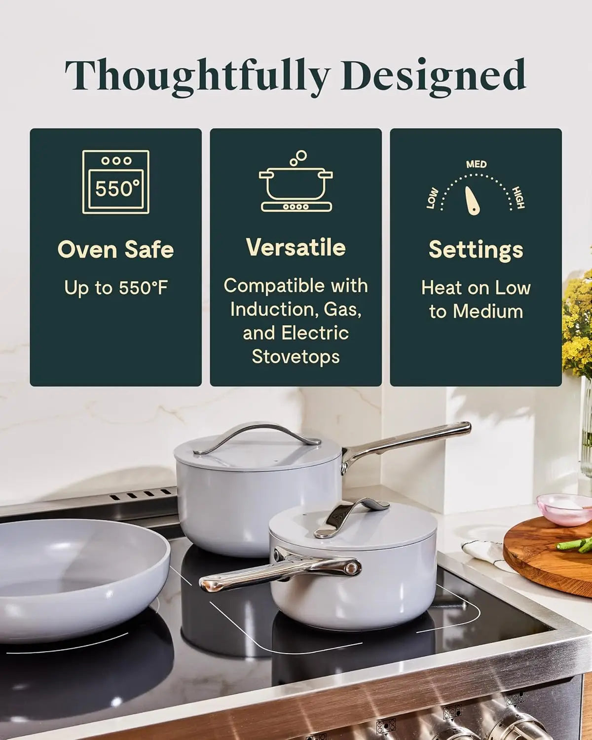 Nonstick Ceramic Cookware Set (12 Piece) Pots, Pans, 3 Lids and Kitchen Storage,Oven Safe & Compatible with All Stovetops,Cream