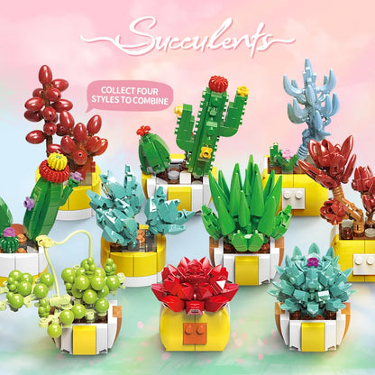 Simulation Succulents Flowers Bricks Plants Bonsai Cactus Aloe Vera DIY Assembled Toy Building Blocks Creative Kids Toys Gift