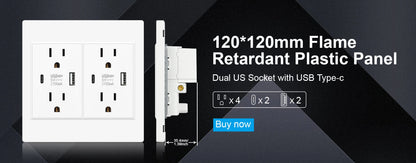 US Standard Wall Socket with USB Type-C Charging Port 5V 2.1A, 118*72mm PC Panel