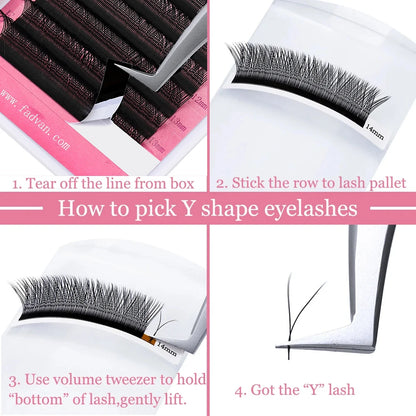 Vente en gros 10 pièces/lot extension de cils en forme de YY faux cils construction maille entourage croix YY/VV cils pointe fendue fournitures de maquillage