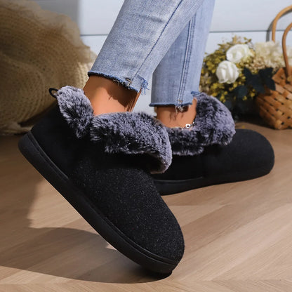 Bebealy Winter Plush Fur Women Slippers Fluffy Home Slippers Female Indoor Warm Closed Soft Non-slip High Ankle Fuzzy Slippers