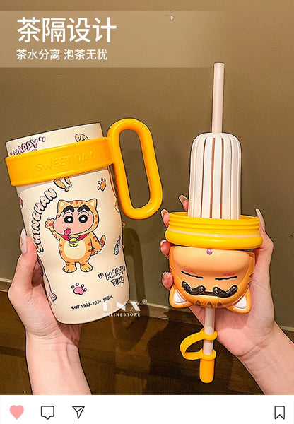 800Ml Crayon Shin-Chan 316 Stainless Steel Thermos Cup Cute Cartoon Doll Couple Water Cup Large Capacity Straw Cup Gift Toys