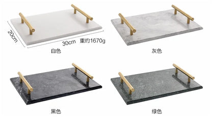 Nordic Home Decor Light Luxury Natural Marble Jewelry Storage Tray with Gold Handle Trinket Ring Plate Wedding Gift
