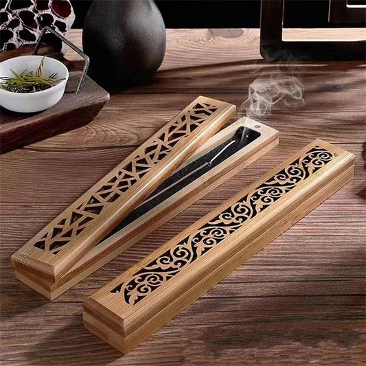 1 quemador de incienso de bambú natural con placa de colocación - Caja de madera de aromaterapia para almacenar y quemar incienso