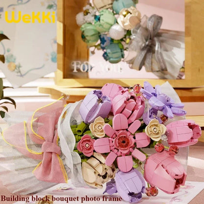 Blocs de construction Wekki Bouquet de fleurs éternelles Cadre photo Puzzle à monter soi-même Jouet créatif Cadeau d'anniversaire Collection Ornement
