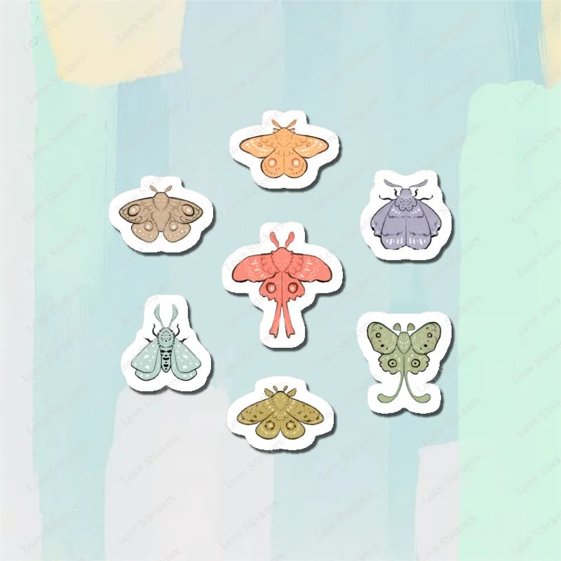 Pastel Moths 5PCS Stickers for Living Room Bumper Anime Cute Kid Car Art Print Window Home Decor