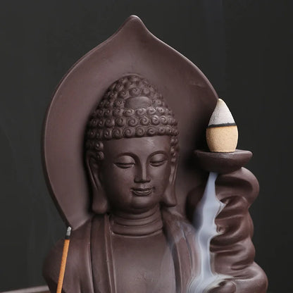 1pc Brûleur d'encens à refoulement Nuages ​​de bon augure Bouddha Brûleur d'encens à refoulement en argile violette Porte-encens (sans encens)