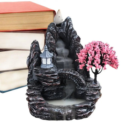 Resin Waterfall Incense Burner Handmade Fountain Smoke Landscape Backflow Incense Holder For Home Office Decor Gift