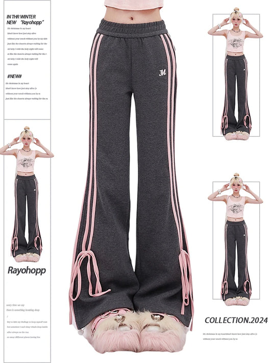 Pantalons évasés de survêtement pour femmes, mode coréenne des années 2000, esthétiques, sportifs, pantalons longs, joggings, Y2k, Kpop, vintage, chic, mignon