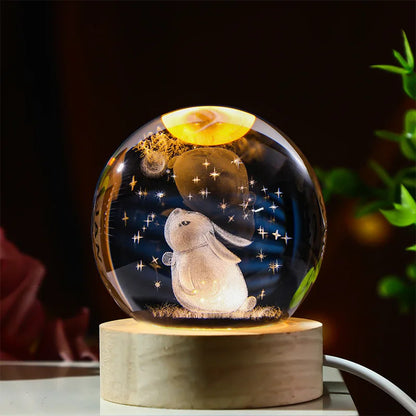 6cm 3d Crystal Ball Led Night Stitch Pikachu Doraemon A Dream Hellokitty Desktop Decoration Lamp Laser Carving Children Gifts